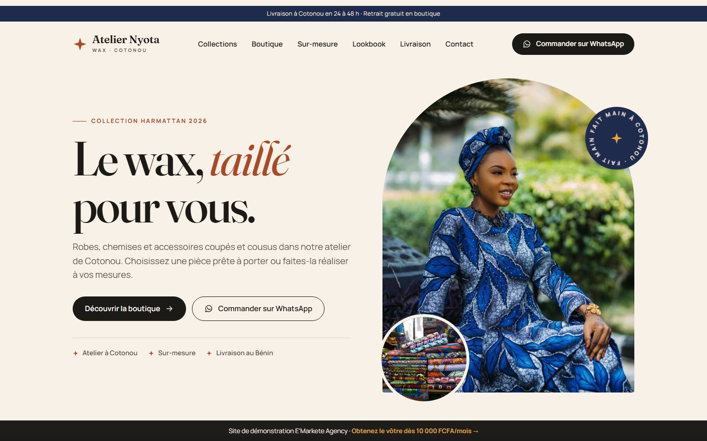 Aperçu du site de démonstration de la boutique Atelier Nyota