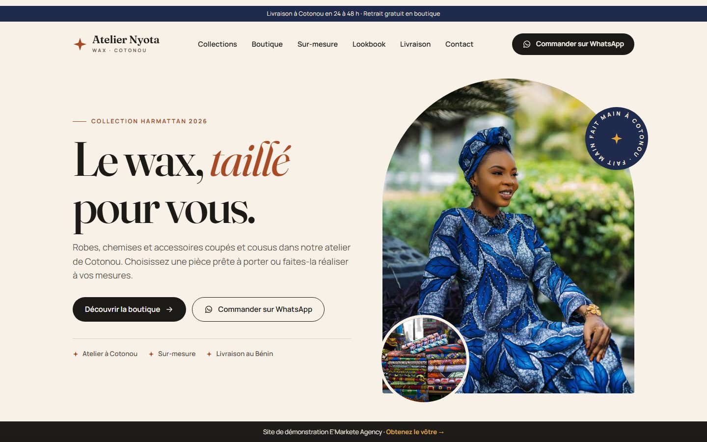 Aperçu du site de démonstration de la boutique Atelier Nyota
