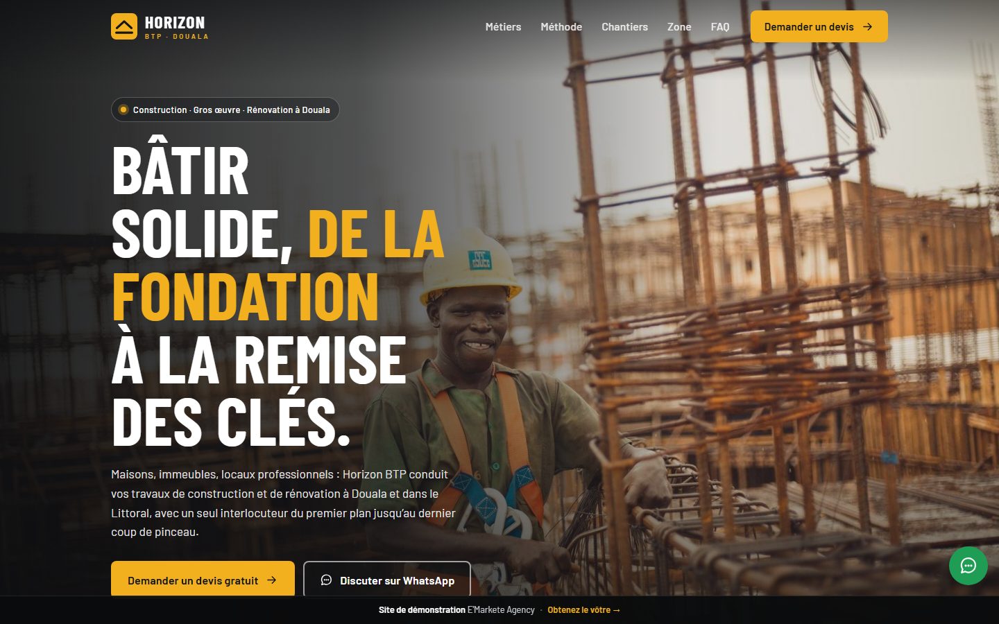 Aperçu du site de démonstration de l'entreprise Horizon BTP