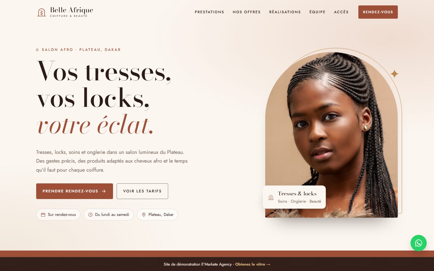 Aperçu du site de démonstration du salon Belle Afrique